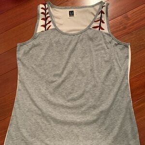 Urban Outfitters Gray and White Baseball Racerback Tank Top